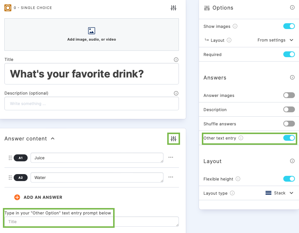 Geben Sie die Option, Ihre Antwort zu personalisieren, indem Sie die "Andere Option" auswählen.
