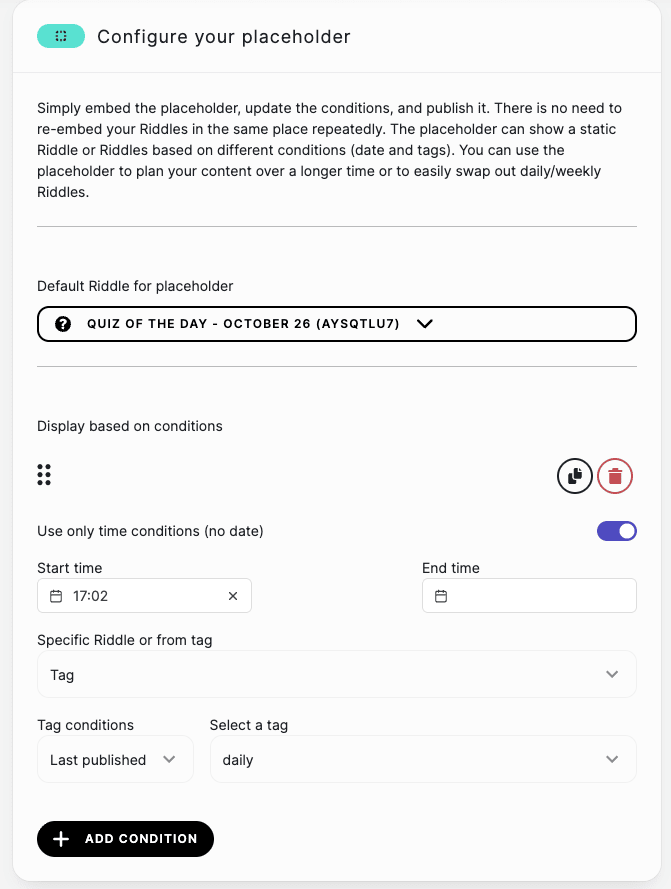 Automate content delivery with riddle.com embed placehoders