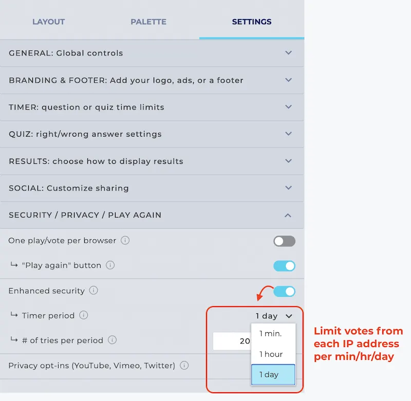IP Limits für Stimmabgabe einrichten