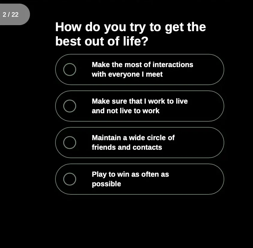 Screenshot of a Question with Situational Answers