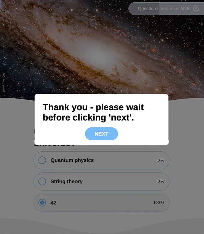 Zeigen Sie nach jeder Frage eine 'Weiter'-Schaltfläche an – um die Benutzer davon abzuhalten, vorzuspringen.