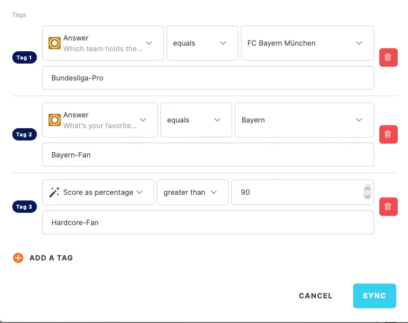 Mit Integrationstags können Sie Kunden basierend auf ihren gegebenen Antworten segmentieren und Ihre Marketingstrategie clever verbessern.