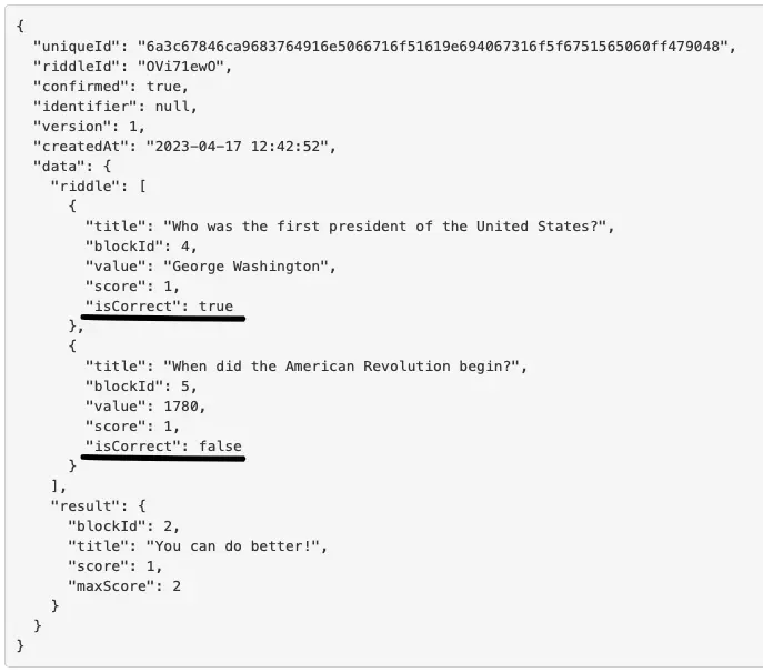Riddle Webhook-Quiz Richtig-Falsch-Indikator